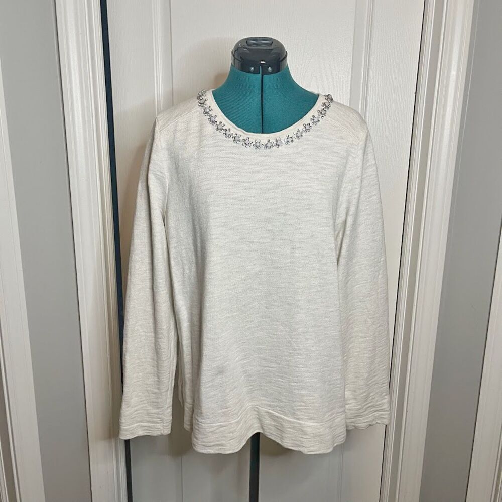 J. Crew Jeweled Beaded Rhinestone Collar Pullover Knit Crew Neck Shirt